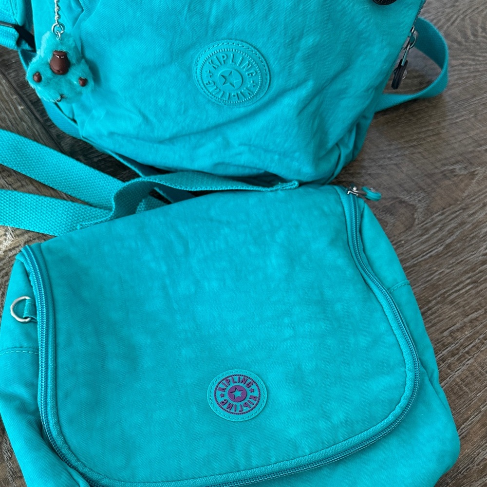 Kipling Turquoise/Teal Backpack And Crossbody/ Lu… - image 2